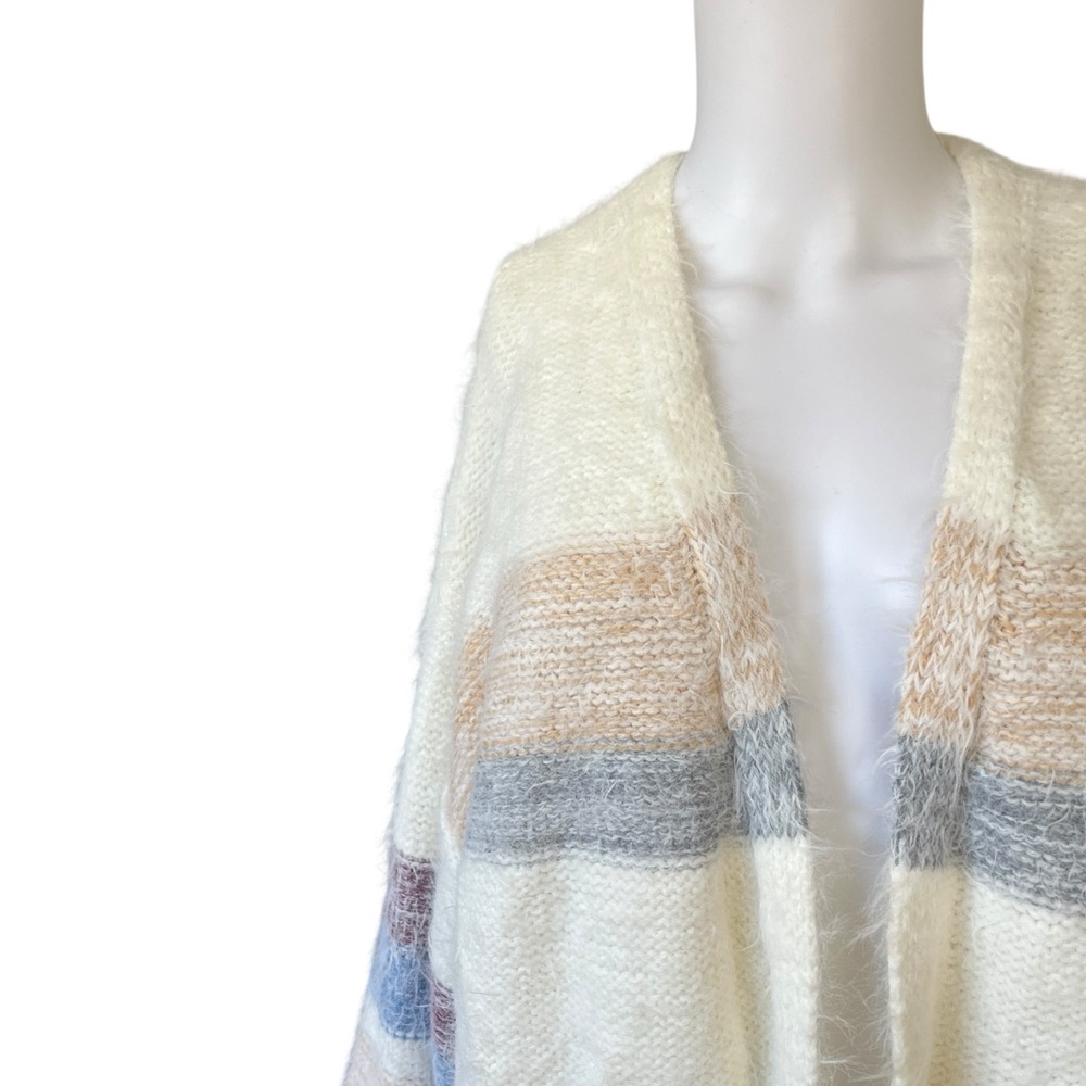 Oliver O Long Cardigan Sweater Fuzzy Knit Striped Open Front Womens Size XL - Picture 5 of 9